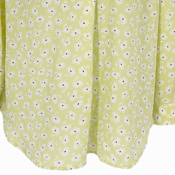 Ann Taylor Collared V-Neck Button Daisy Blouse in Lime Green/White Size L - Picture 3 of 9